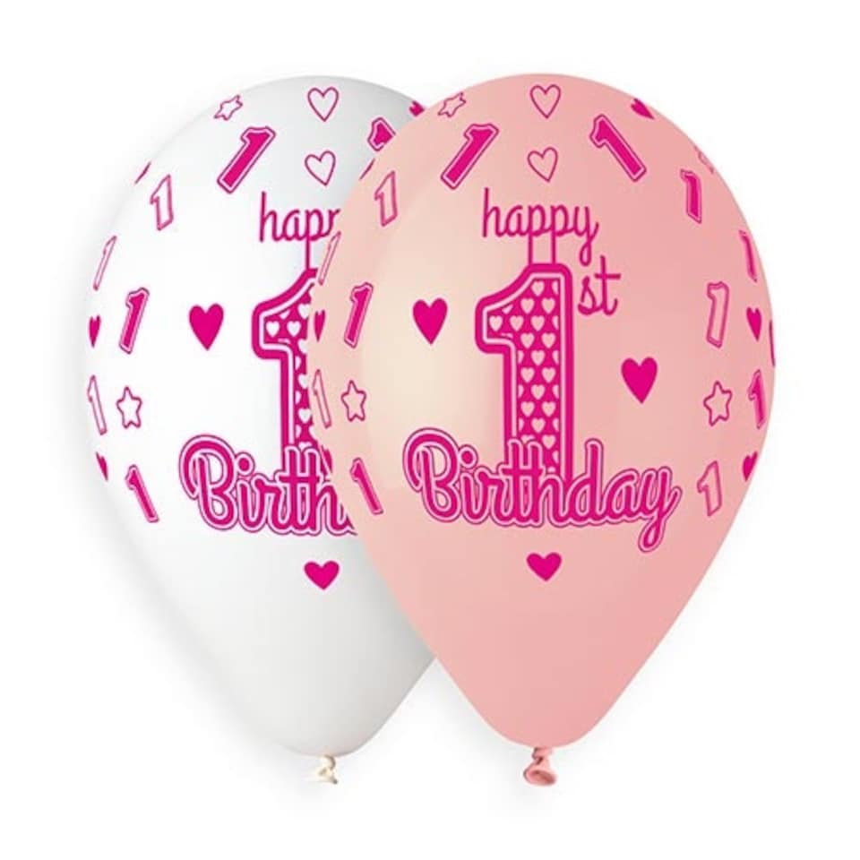 image 1 of 1st Birthday Pink Latex Balloons 33cm / 13 in - Pack of 6