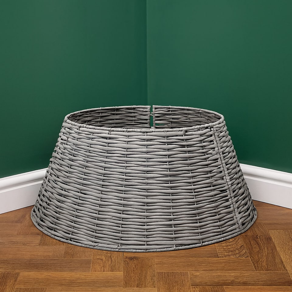 image 1 of Neo Grey Willow Christmas Tree Skirt Natural Rustic Handwoven Half Split Willow Base Cover Hider Collar