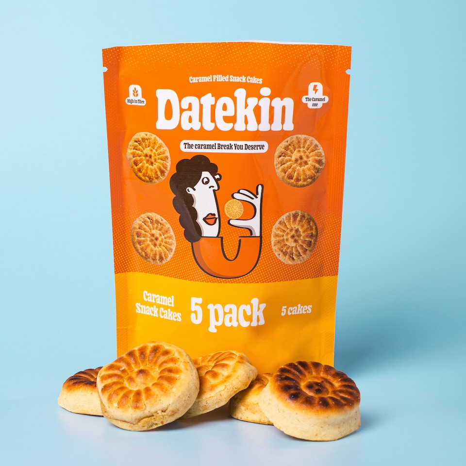 image 1 of Datekin Caramel Filled Cakes (5 x 15g Pack)