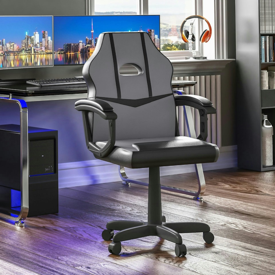 image 1 of Vida Designs Comet Racing Gaming Office Chair Computer Desk Table Chair, Grey & Black