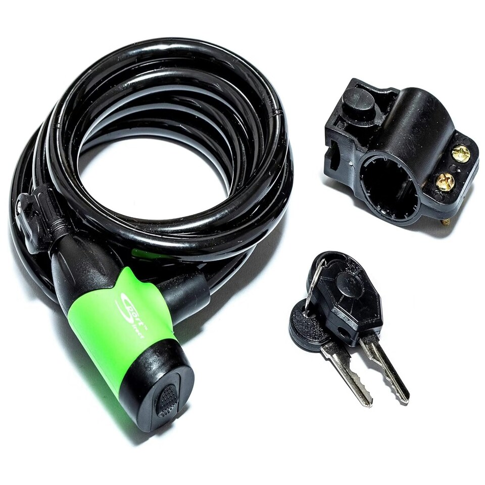 image 1 of Sport Direct 10mm x 185cm Steel Bicycle Bike LED Cable Lock With Keys & Bracket Black