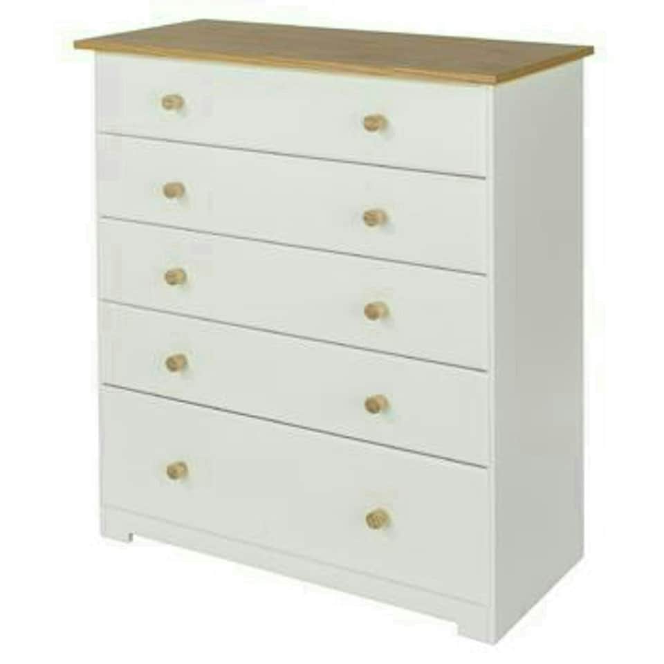 image 1 of Colorado 5 Drawer Chest - MDF/MDP - 80 x 38 x 96.4 cm - Soft White/Oak