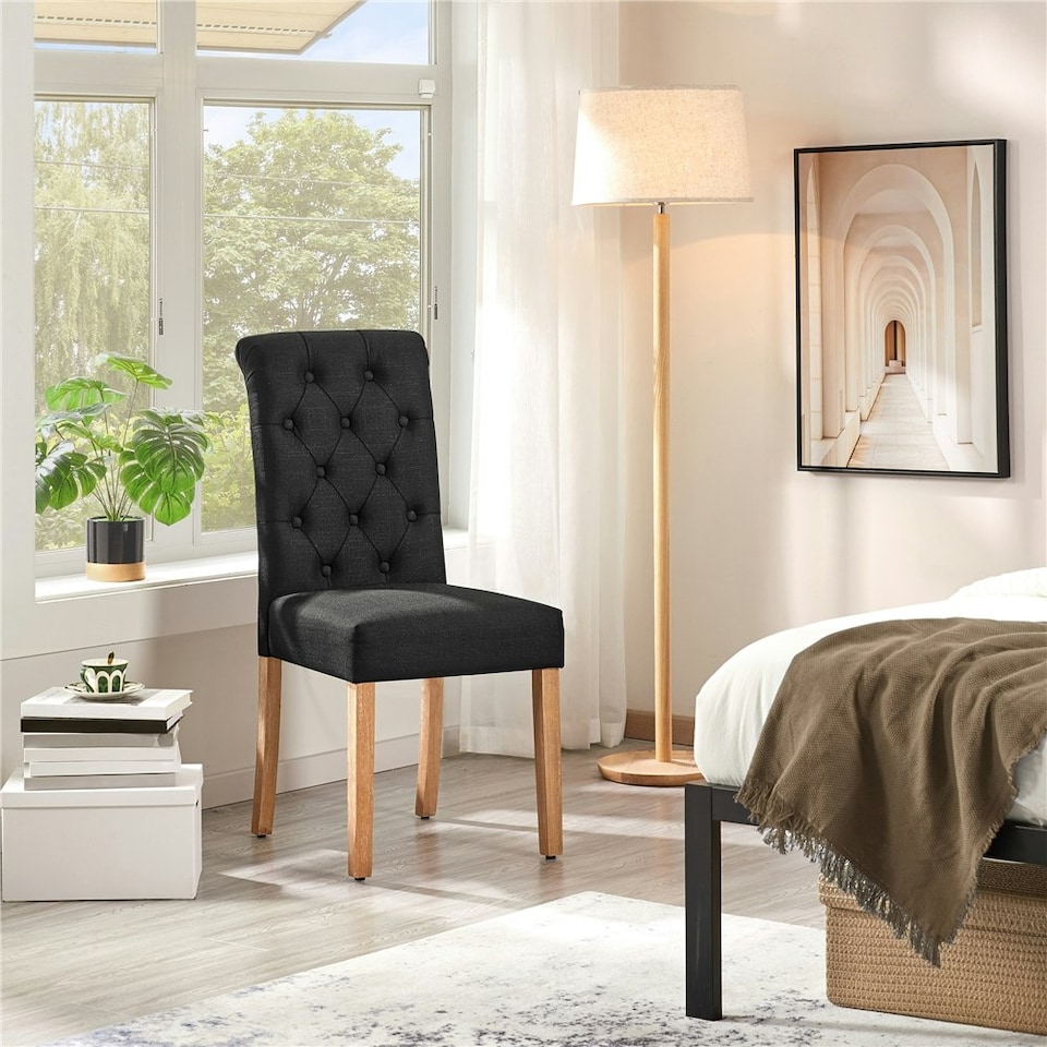 image 1 of Yaheetech Set of 2 Classic PU Leather Dining Chairs Black