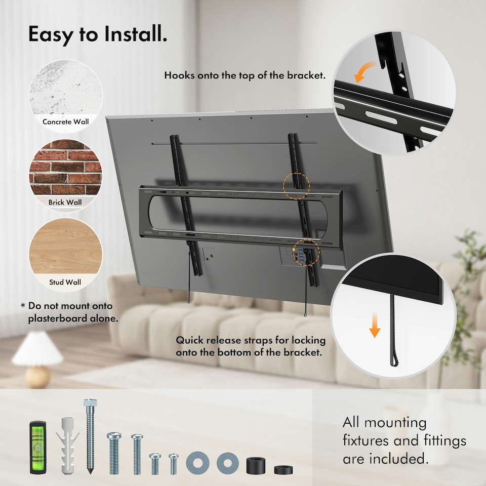 image 1 of VonHaus Ultra-Slim TV Wall Bracket for 60-120" Screens, 120kg Capacity