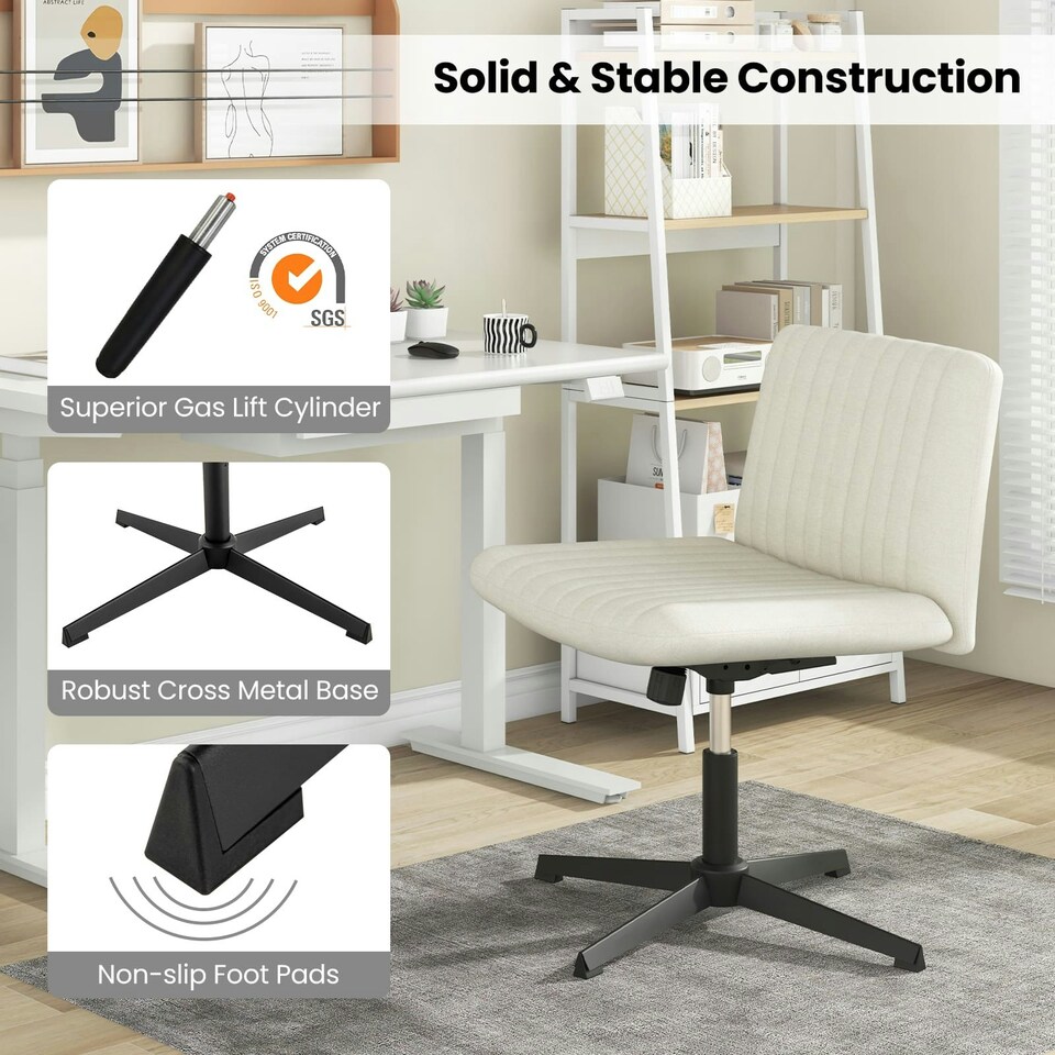 image 1 of COSTWAY Criss Cross Legged Chair Home Office Chair Beige White