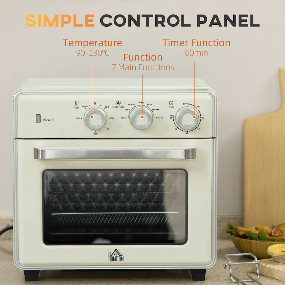 image 1 of HOMCOM 20L Mini Oven with Adjustable Temperature, 60 Min Time 1400W, Cream