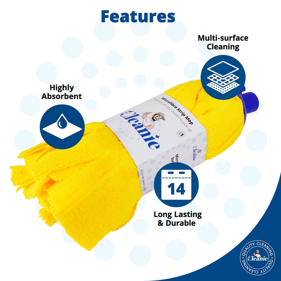 image 1 of Mr Cleanie Microfibre Strip Mop Replacement Head 2-Pack