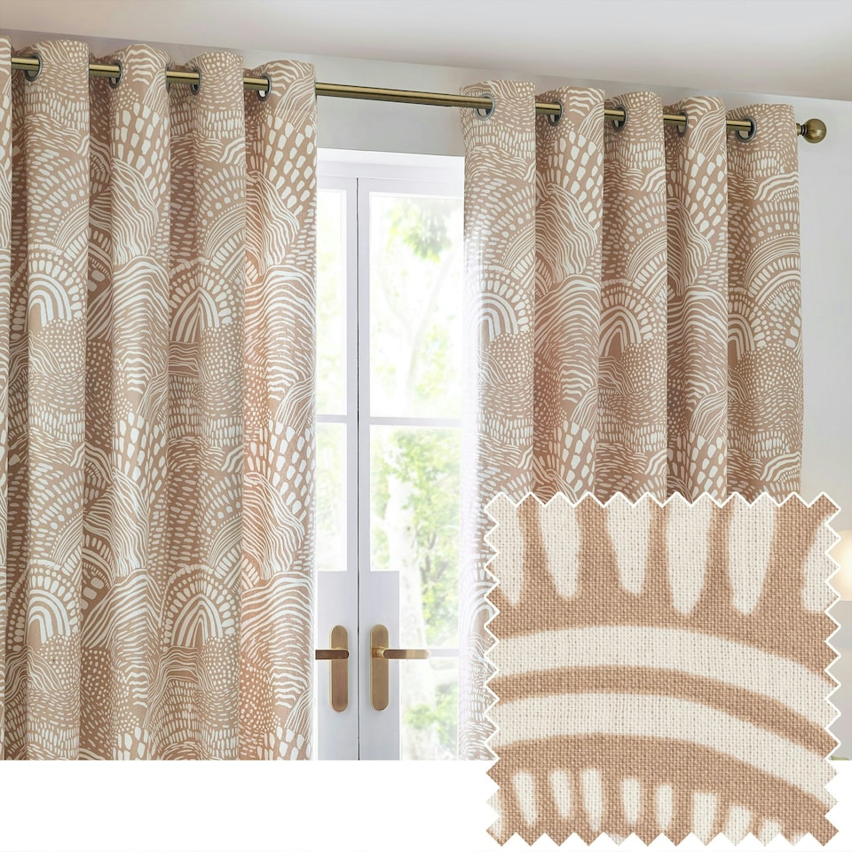 image 1 of Hoem Nola Abstract Oat Eyelet Curtains (W)168cm x (D)137cm Multi