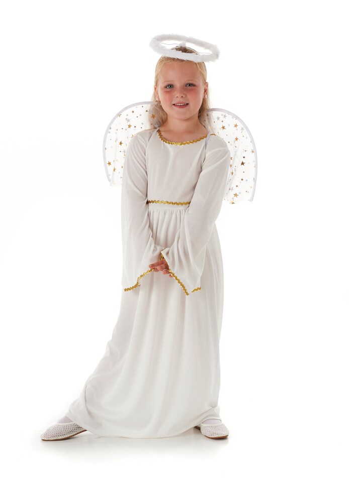 Girls Heavenly Angel Kids Costume Nativity Christmas Fancy Dress Childs Outfit (XL 11-13 Years)
