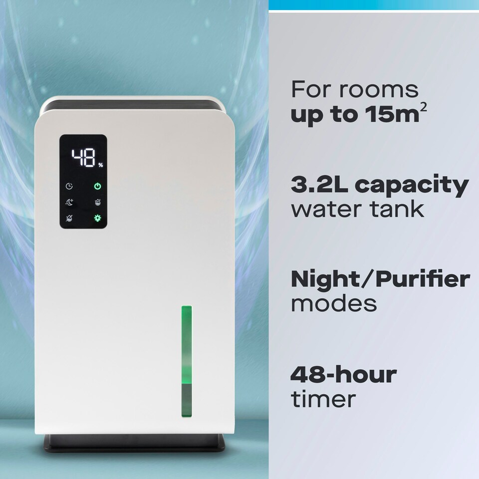 image 1 of Daewoo 3.2L Dehumidifier with Air Purifier, Quiet, Low Energy