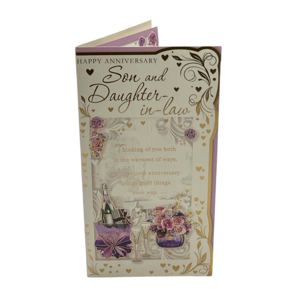 image 1 of Son & Daughter-in-Law Purple Floral Design Opacity Anniversary Card
