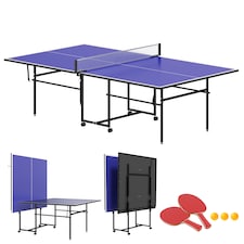 SPORTNOW 9FT Holding Tennis Table with Four Wheels, for Indoors, Blue