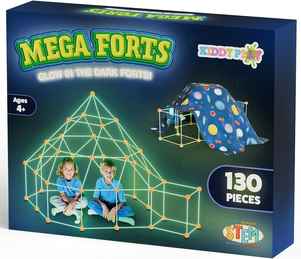 image 1 of KiddyPlay Mega Forts 130 Piece Glow in the Dark Fort Building Kit For Kids