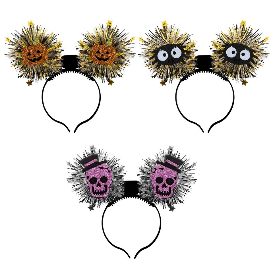 image 1 of vfm-estore Halloween Headband Fibre Optic Light Up, Skull Design - 22cm x 19cm