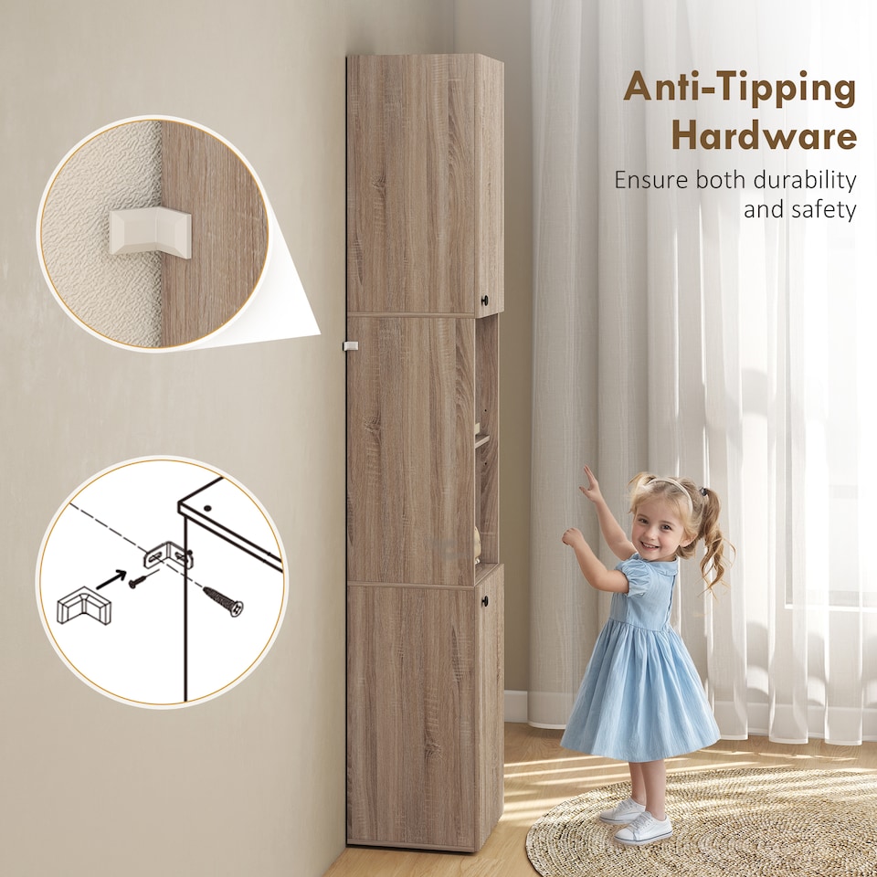 image 1 of HOMCOM 182 cm Tall Bathroom Cabinet with Adjustable Shelves, Natural