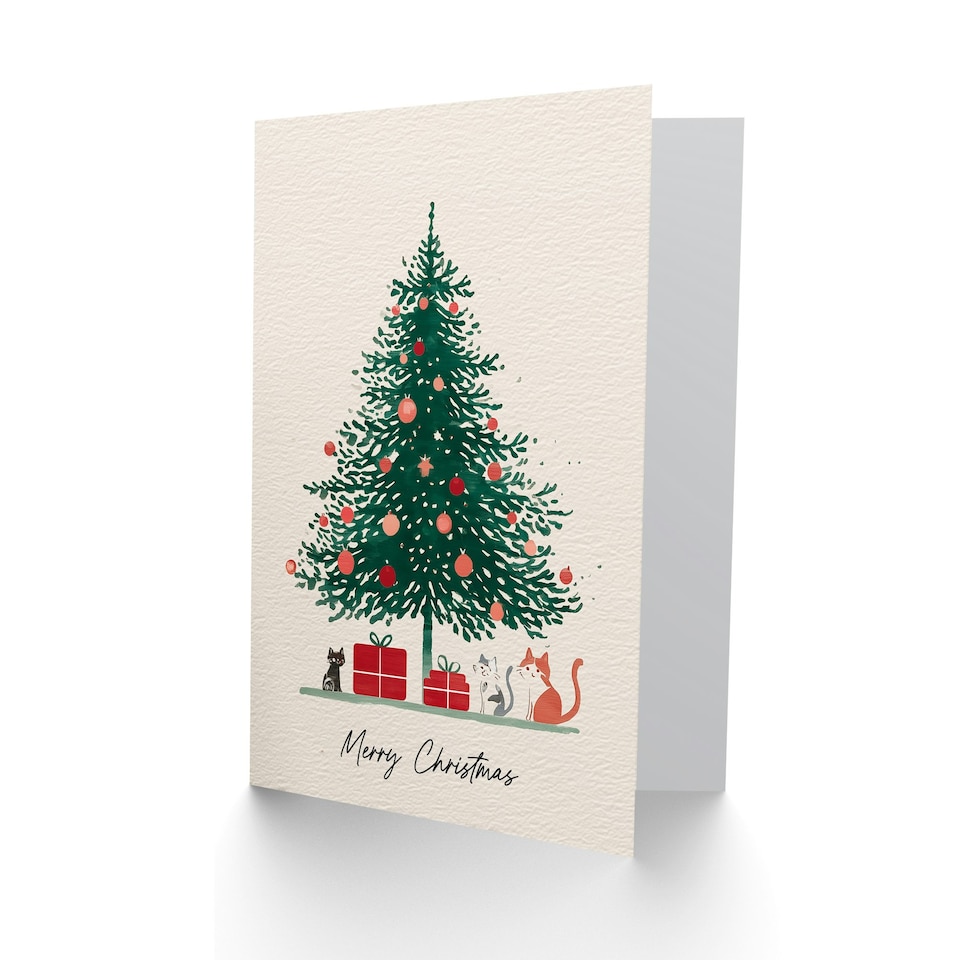 image 1 of Christmas Card Christmas Tree Kittens and Presents Watercolour