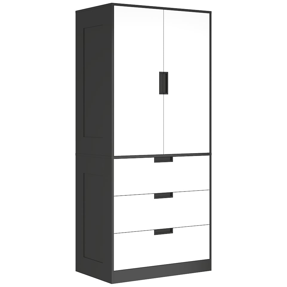 image 1 of HOMCOM 3 Drawer 2 Door Wardrobe, Modern Clothes Storage Cupboard Unit with Hanging Rod, Bedroom Wardrobe with Soft Closing Hinge, 50D x 80W x 180Hcm, Black