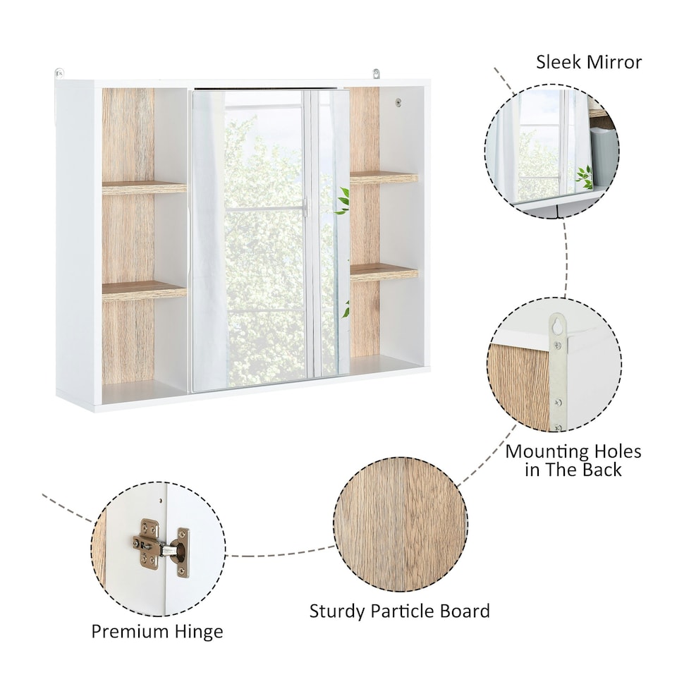 image 1 of HOMCOM Wall Mounted Bathroom Storage Cabinet w/ Mirrored Door, Adjustable Shelf