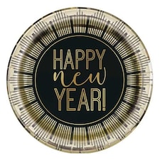 Roaring New Year's Eve Foil Round Paper Plates 22cm - Pack of 8
