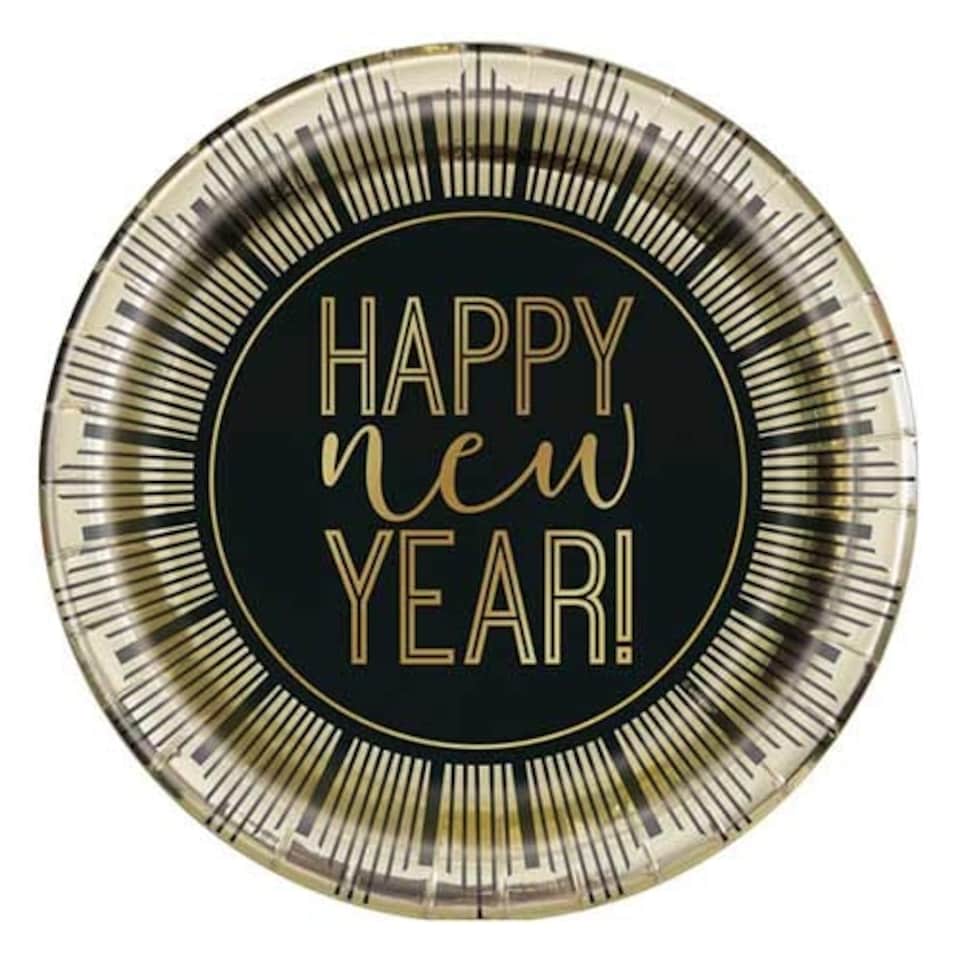 Roaring New Year's Eve Foil Round Paper Plates 22cm - Pack of 8
