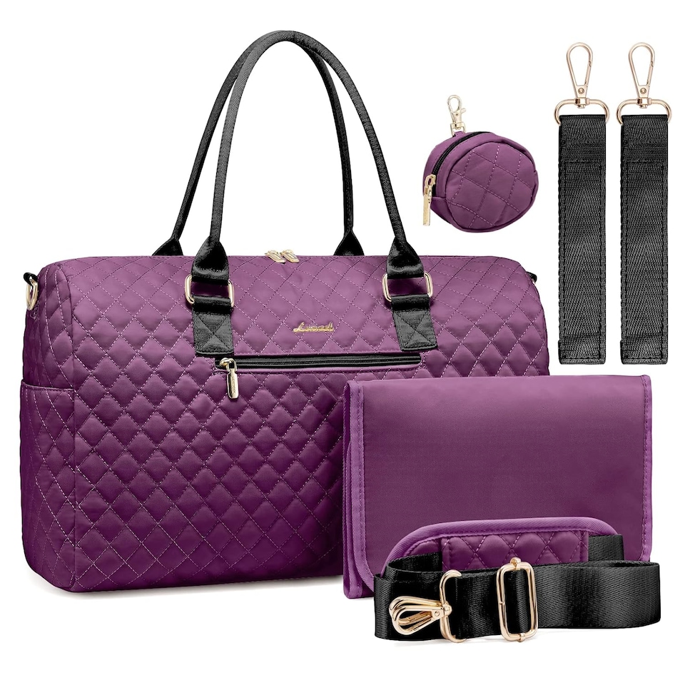 image 1 of LOVEVOOK Nappy Bag Tote with Pacifier Case and Changing Pad, Large Capacity Mommy Bag for Hospital and Weekender Travel, Functional Baby Bag Newborn Baby Essential, Purple