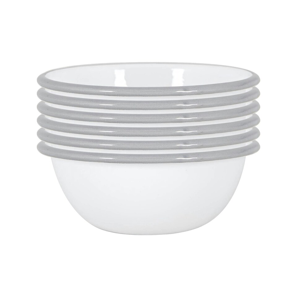 image 1 of Argon Tableware White Enamel Bowls - 16cm - Grey - Pack of 6 Grey