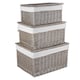image 1 of Set of 3 Small Antique Wash Cotton Lined Wicker Storage Basket | Brown | Brown | Not provided