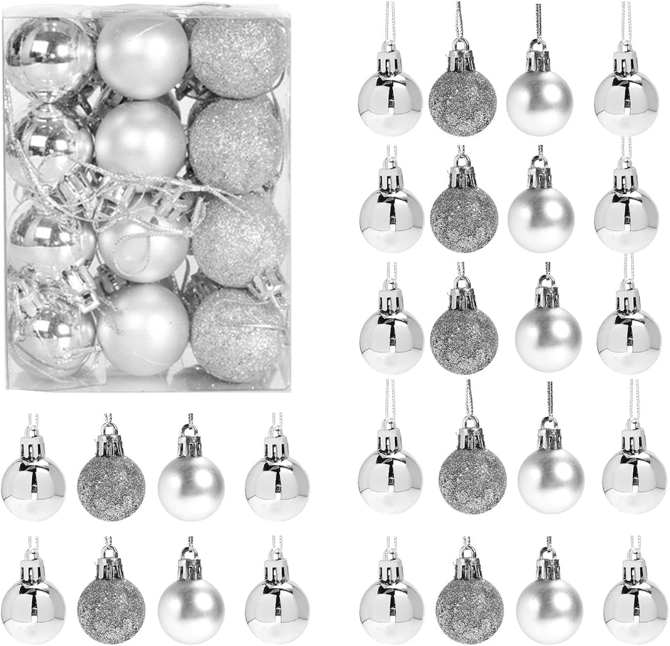 image 1 of 30mm/12Pcs Christmas Baubles Shatterproof Silver,Tree Decorations