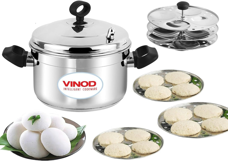 image 1 of Vinod Classic Stainless Steel Idli Maker Steamer | 6 Deeper Plates for 24 Fluffy Idlis