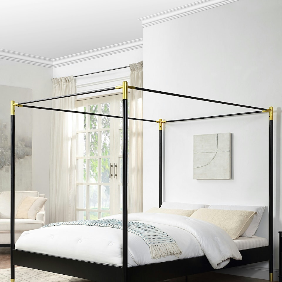 image 1 of Codicote Modern 4 Poster Black Metal Bed Frame (Small Double)