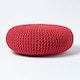image 1 of Homescapes Red Large Round Cotton Knitted Pouffe Footstool | Red | 70 x 23 cm