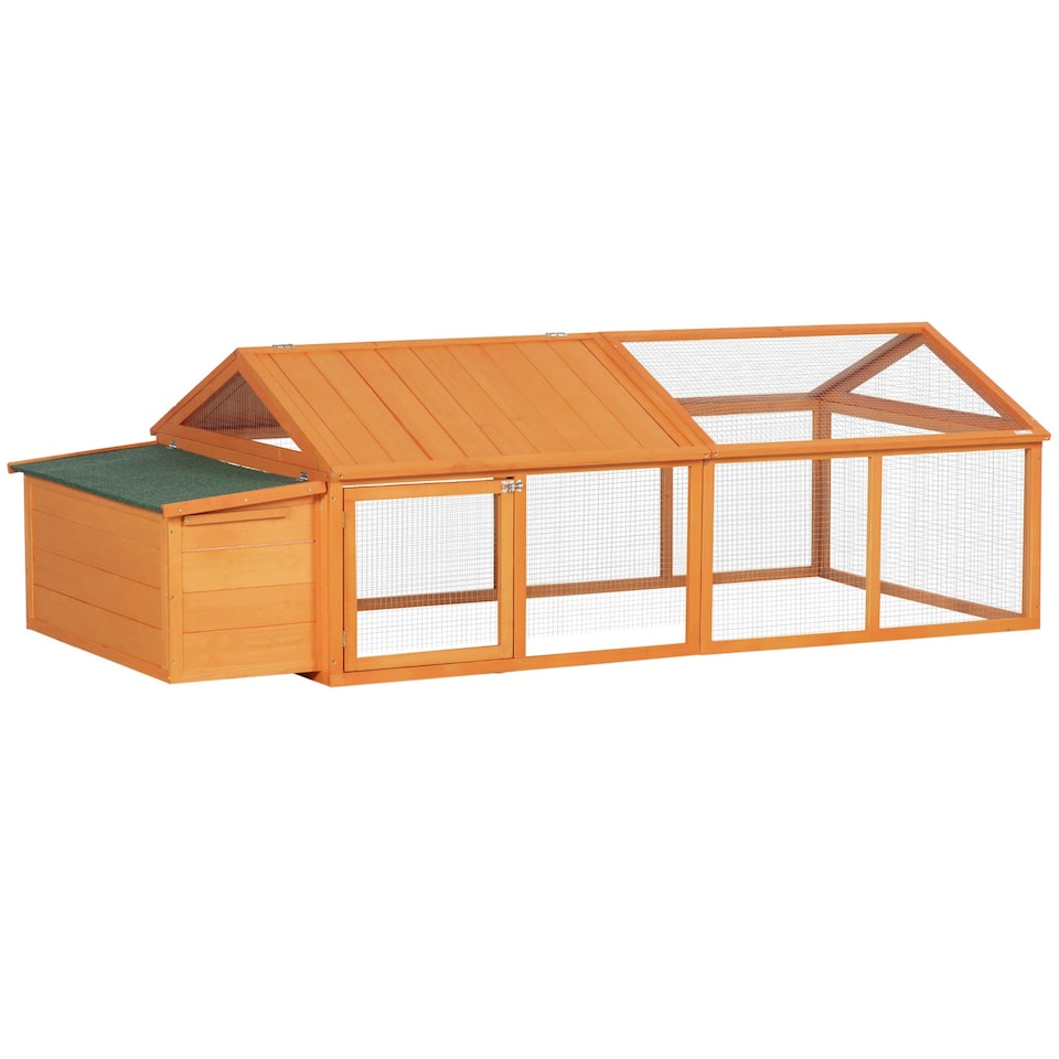 image 1 of PawHut Wooden Chicken Run with Nesting Box, Openable Roof, for 4-8 Chickens