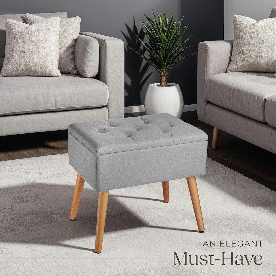 image 1 of Bench Ranya upholstered linen look with storage space - 300kg capacity Grey | Light Grey