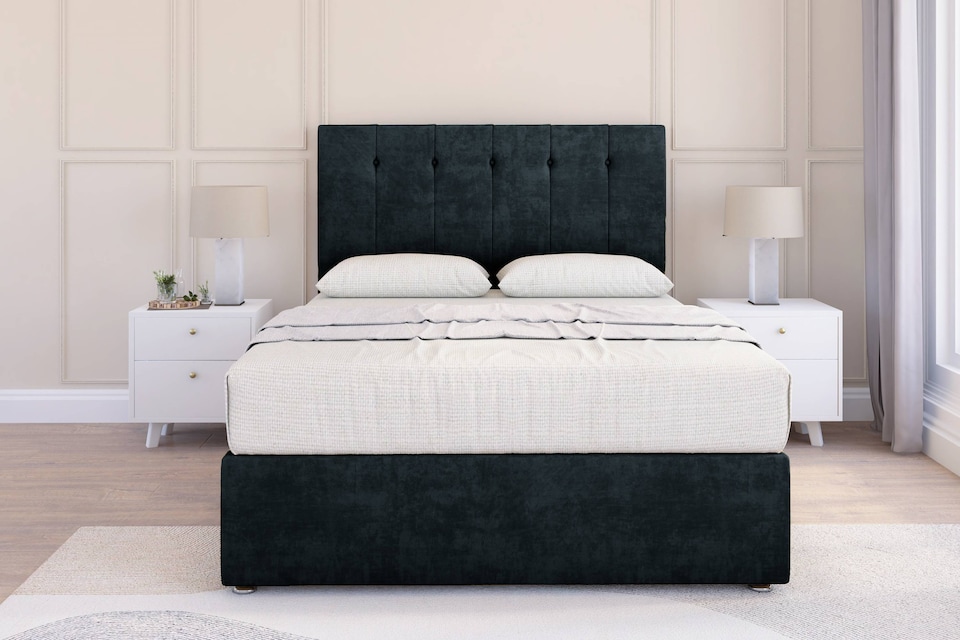image 1 of Sloomy Highbury Black Naples Divan Bed Base 2 Drawers Same Side With 54 Inch Floor Standing Headboard | Black | Black | Small Double | 1