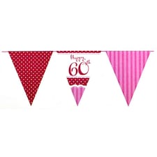 Creative Party Happy 60th Birthday Bunting - Pink/Red/White - One Size