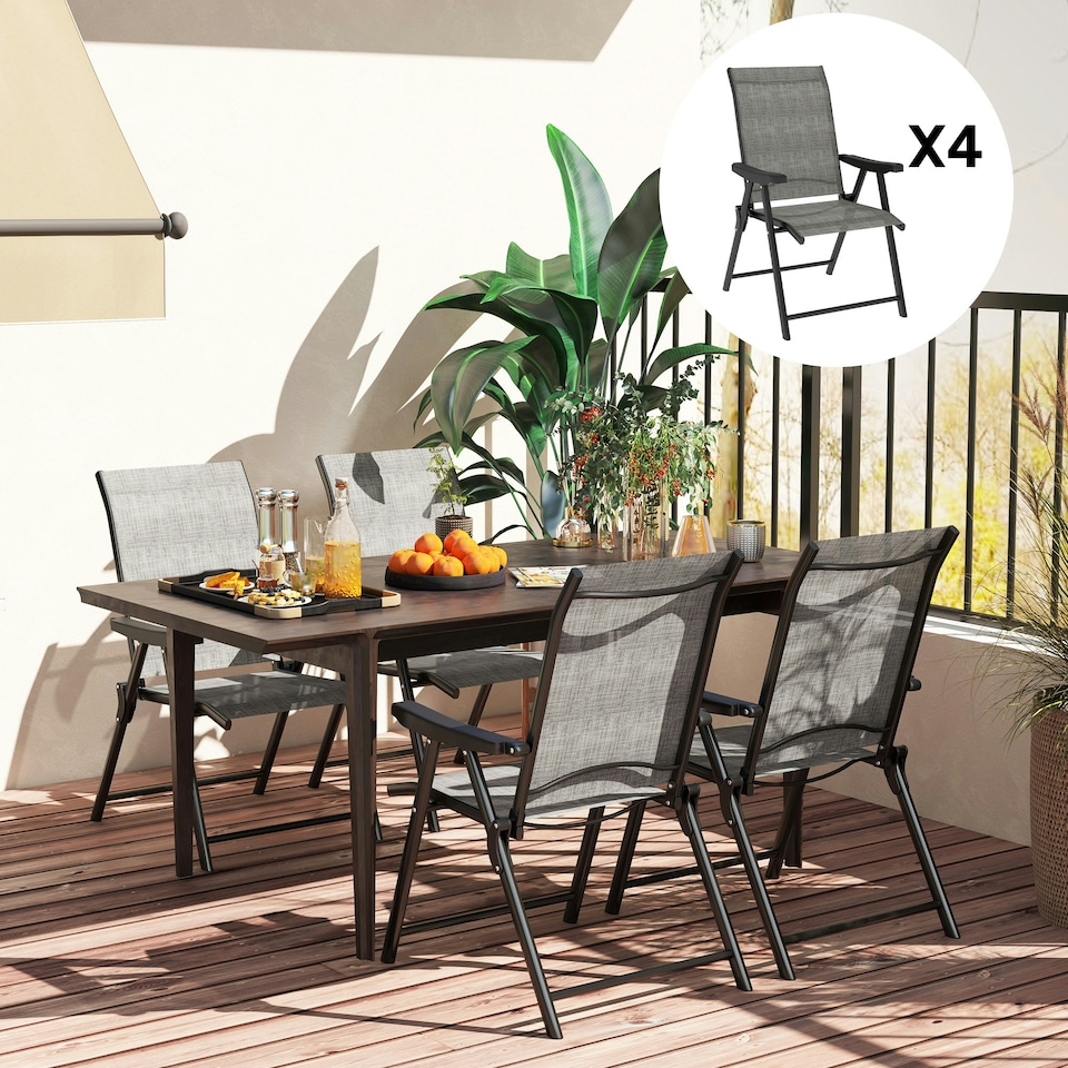 image 1 of Outsunny Folding Garden Dining Chairs Set of 2 with Mesh Seat, Brown Grey | 4PCS