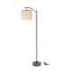 image 1 of Oypla Black Floor Standing Lamp Reading Light with Linen Fabric Lampshade - Includes Bulb Black