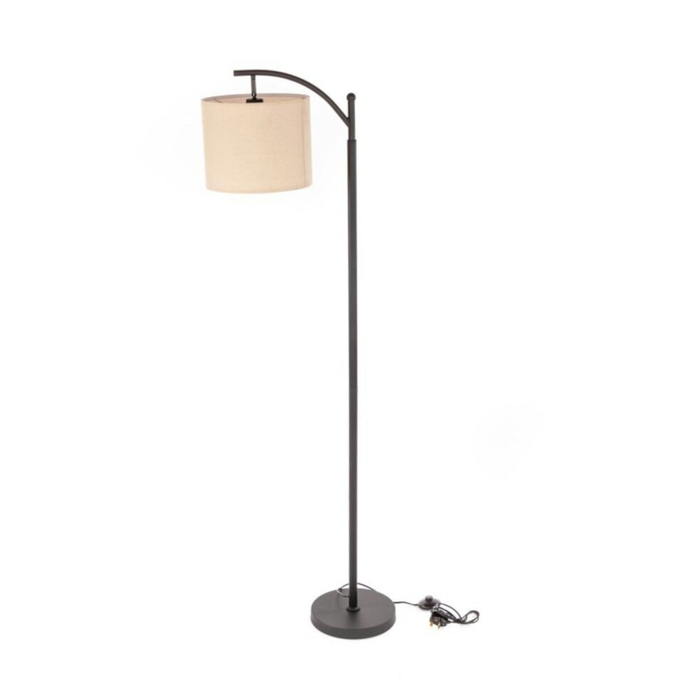 image 1 of Oypla Black Floor Standing Lamp Reading Light with Linen Fabric Lampshade - Includes Bulb Black