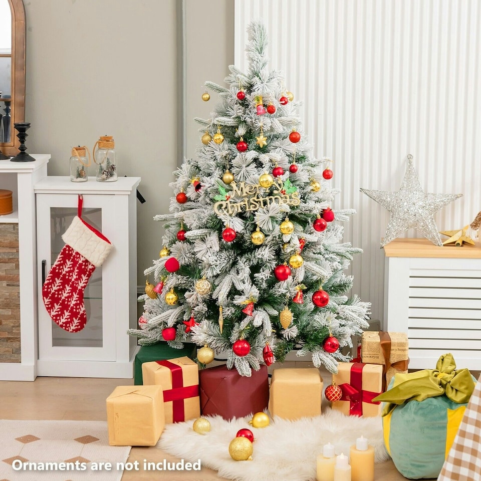 image 1 of COSTWAY 4.5FT Artificial Christmas Tree Flocked Xmas Tree Green | One Size