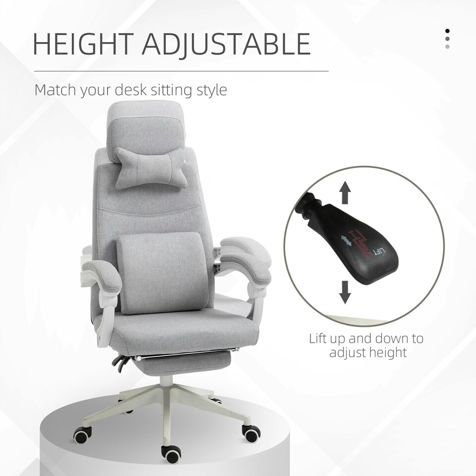 image 1 of Vinsetto Home Office Chair Reclining Computer Chair w/ Lumbar Support Grey