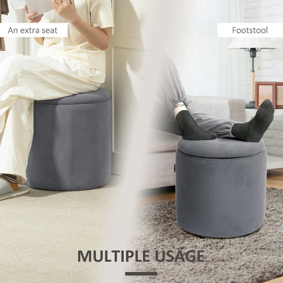 image 1 of HOMCOM Fabric Storage Ottoman with Removable Lid, Set of 2, Light Grey Grey