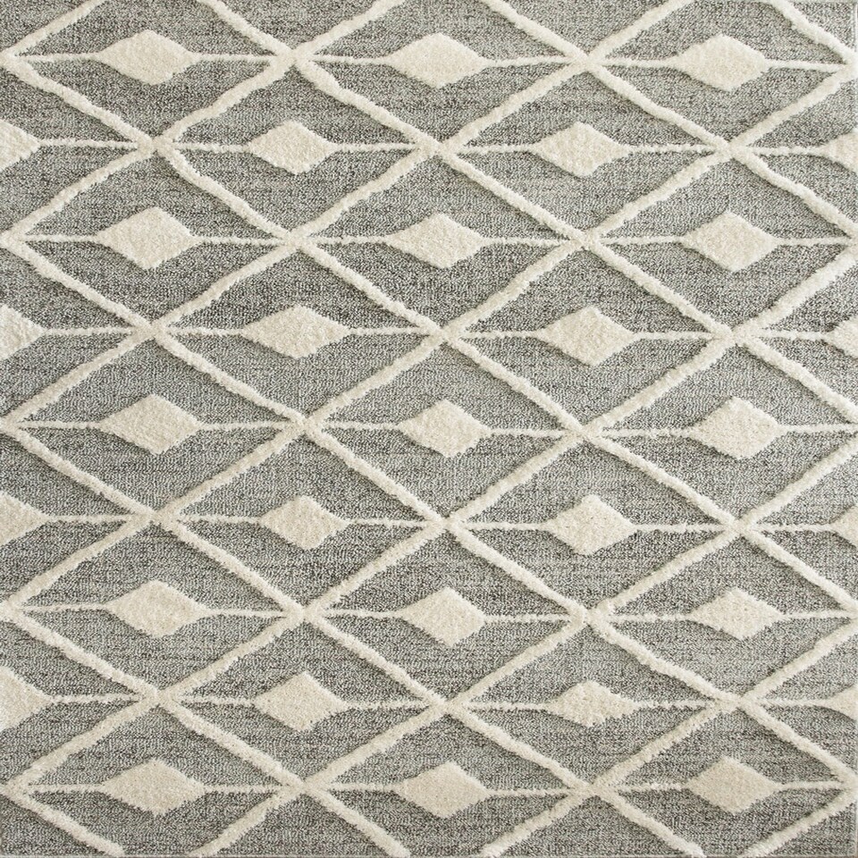 image 1 of KUKOON Grey Cream Diamond Loop Pile Living Room Area Rug 80cm x 150cm