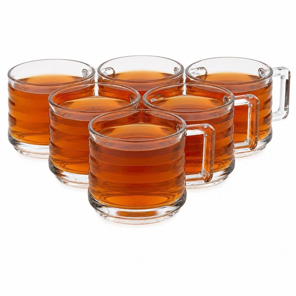 image 1 of 250ml Mugs Modern Clear Glass Tea Coffee Cups Hot Drinks Latte Glasses Set of 12