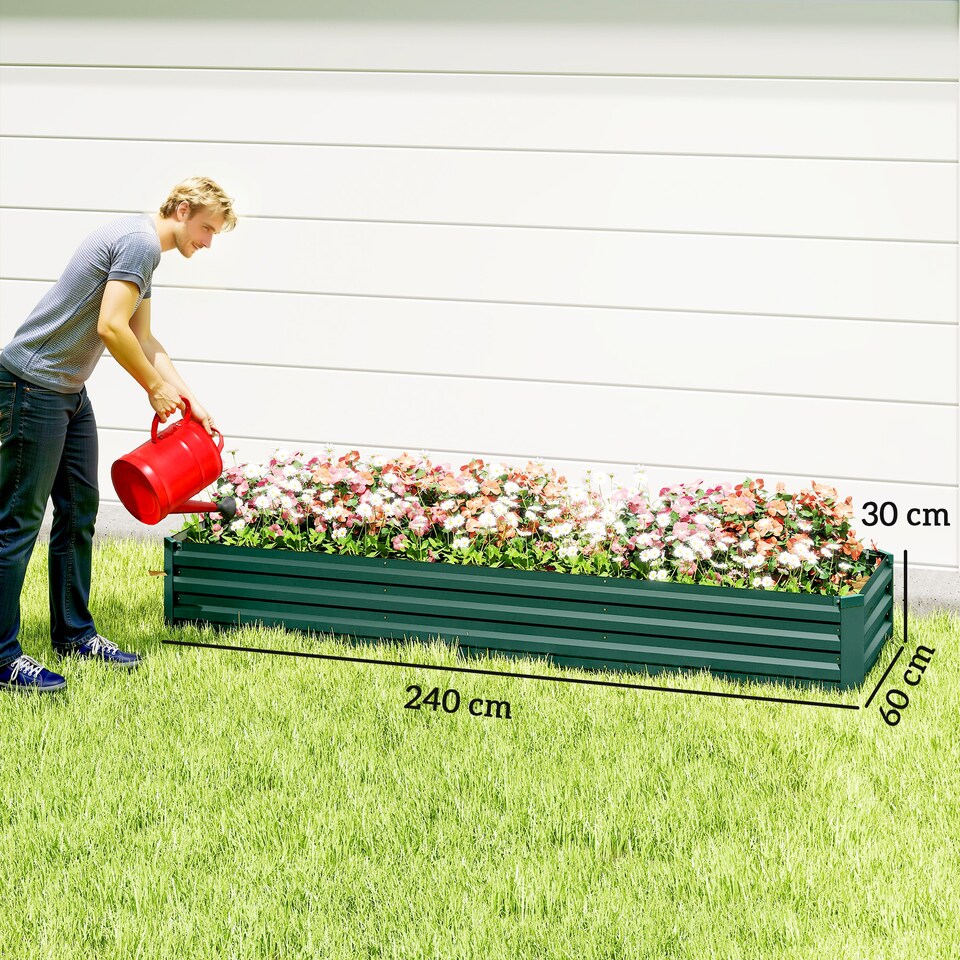 image 1 of Outsunny Galvanised Raised Bed for Garden, Outdoor Elevated Planter Box Green | Green | Green