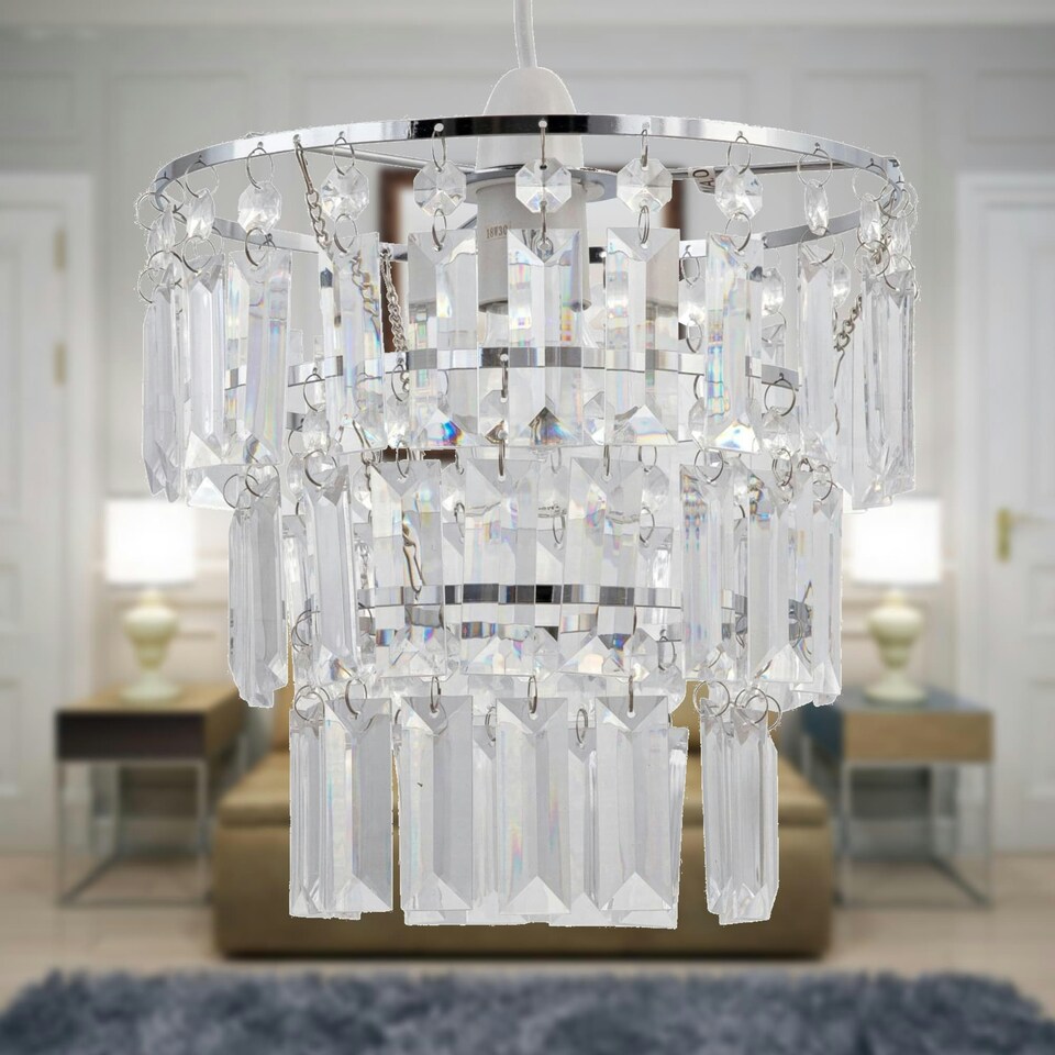image 1 of Three Tier Acrylic Crystal Light Shade Clear | Chrome