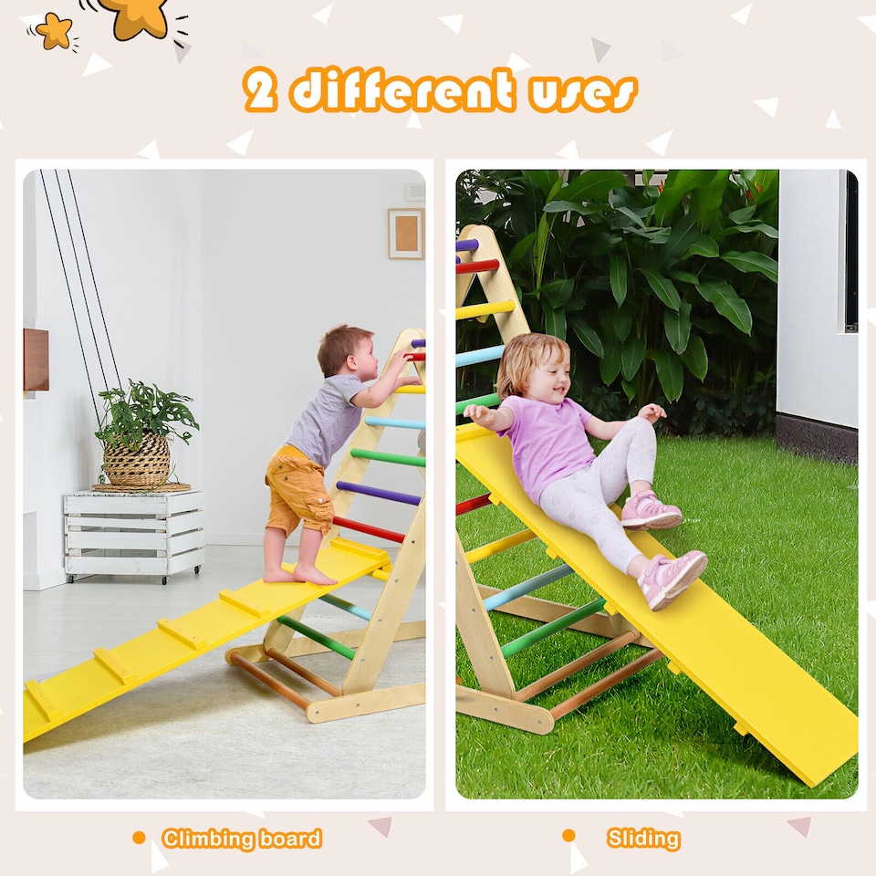 image 1 of COSTWAY Wooden Foldable Triangle Climber Step Training Ladder Pikler Toddler With Ramp
