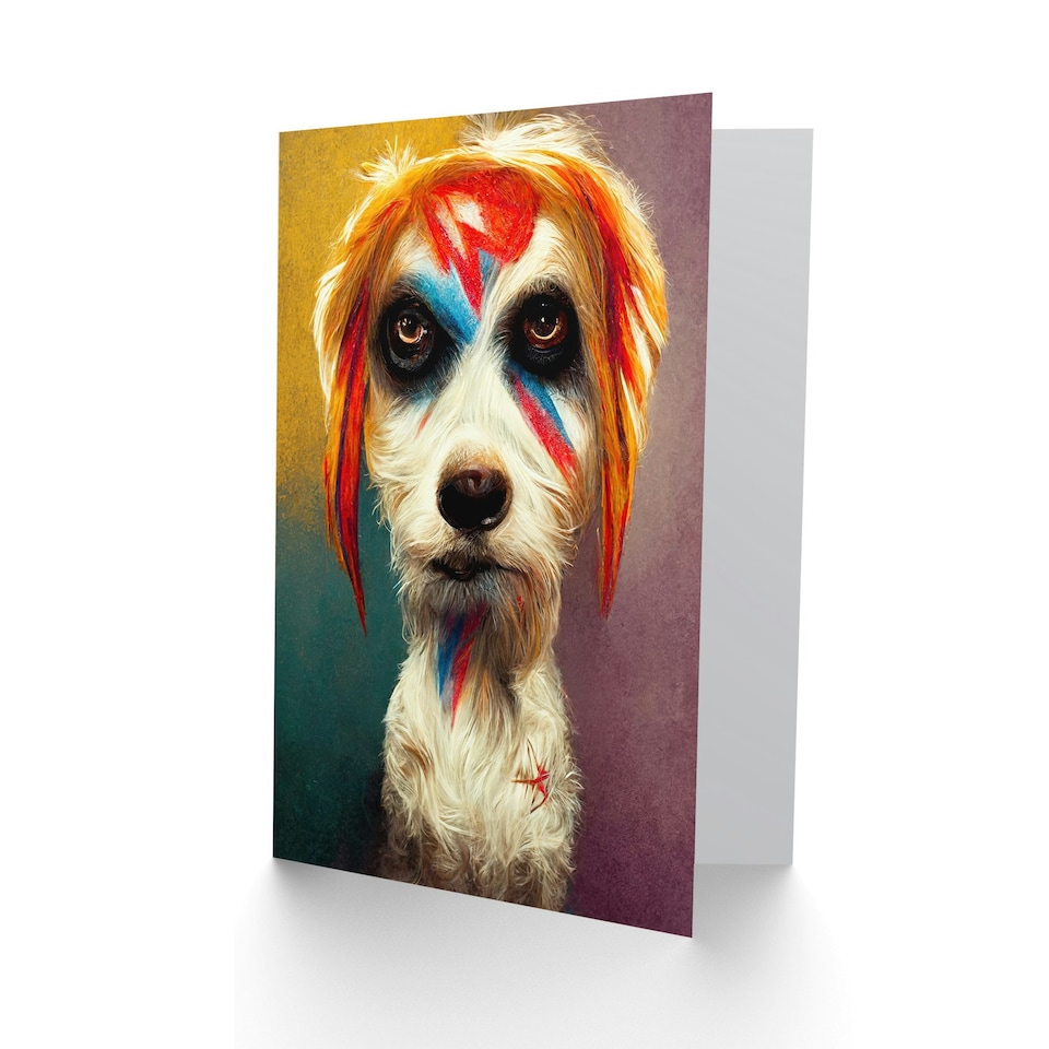 image 1 of Dog Lover Bowie Aladdin Sane Fun Music Fan Animal Fun Greeting Card