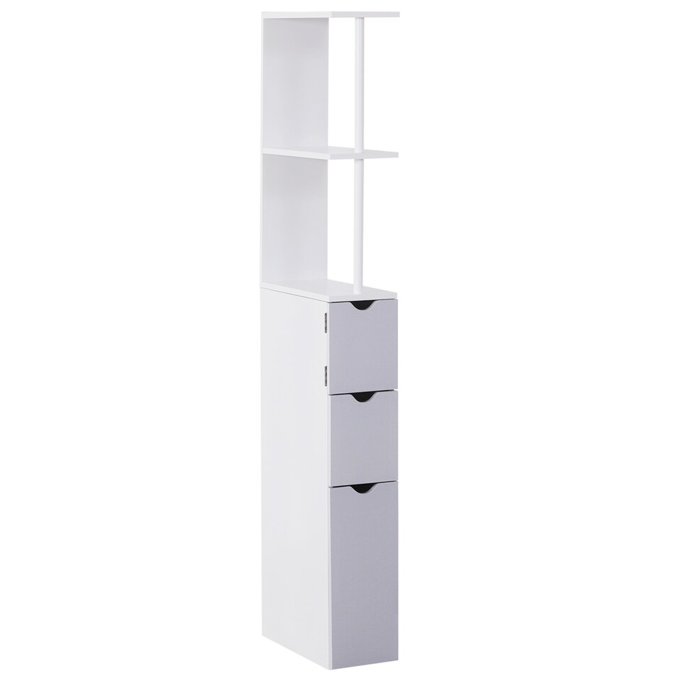 image 1 of HOMCOM Tall Bathroom Cabinet, Freestanding Bathroom Storage Cabinet with 2-Tier Shelf and Drawers, Narrow Cupboard Storage Unit, White, Grey