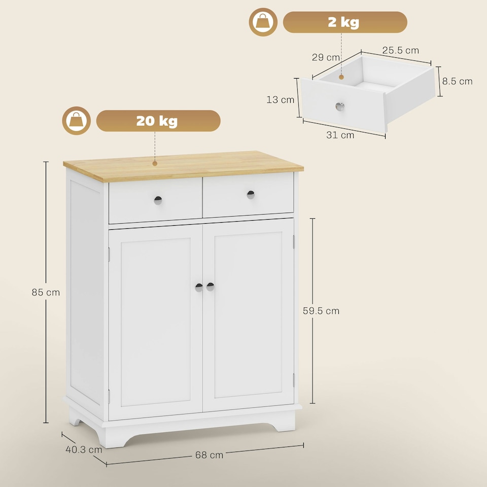 image 1 of HOMCOM Rubber Wood Top Kitchen Cupboard Side Cabinet Island w/Adjustable Shelf