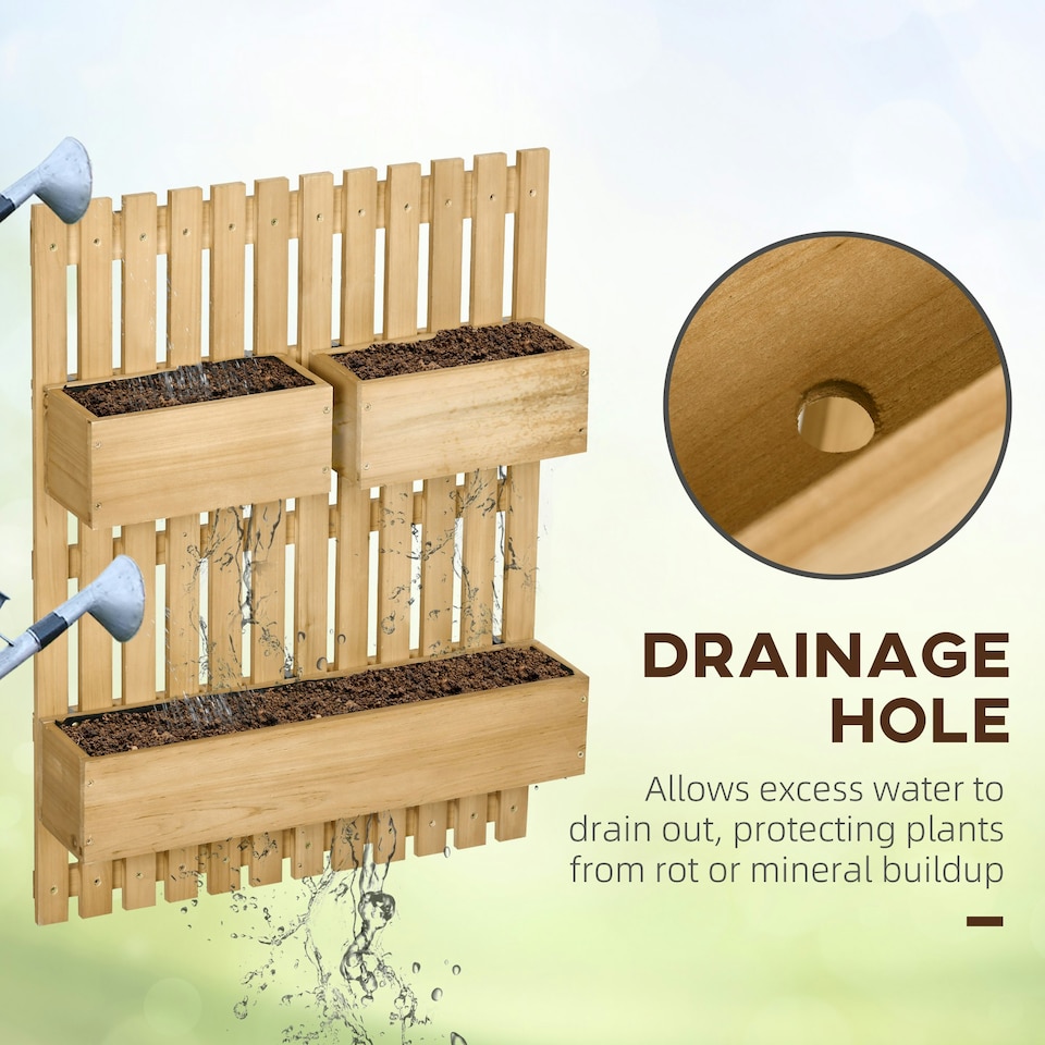 image 1 of Outsunny Wooden Garden Planters with Trellis Wall-mounted Raised Garden Bed